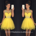 New Sexy Short Prom Dresses Sleeveless Side Front Knee Length Beads yellow cocktail dresses 2017 CWFc2448